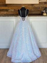 Sparkly V Neck Backless Prom Dresses, Open Back Shiny Formal Graduation Dresses